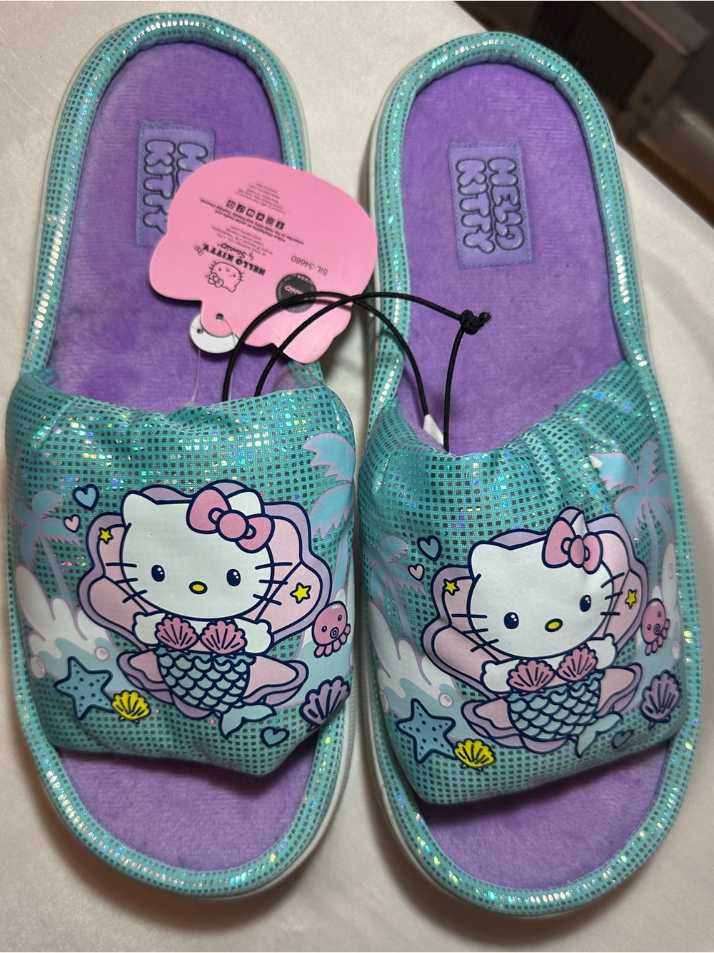 Hello Kitty Mermaid Slip-On Slippers - Teal, Purple & Pink